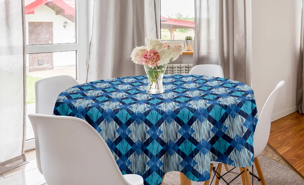 Tovaglia Rotonda Ikat ABAKUHAUS 150 cm - Azzurro e Blu Scuro per Cucina