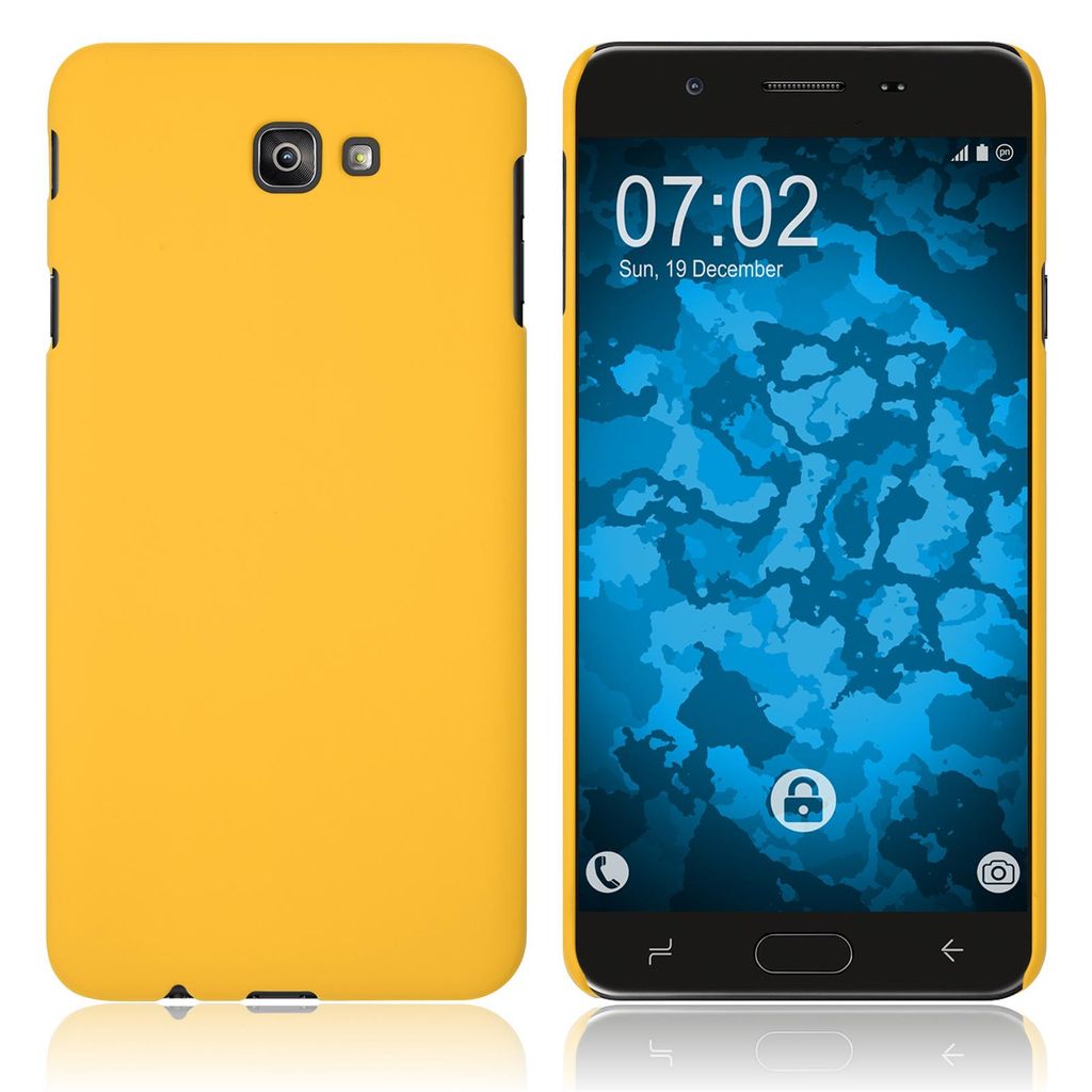 PhoneNatic Case kompatibel mit Samsung Galaxy J7 Prime 2 - Hülle gelb gummiert Hard-case Cover