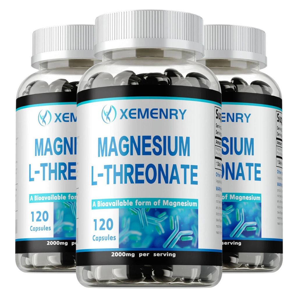 Magnesium-L-Threonat 2000 mg (3 x 120 Kapseln) Nahrungsergänzungsmittel, Gehirn, Nerven, kognitive Funktion, Gedächtnis, Schlaf