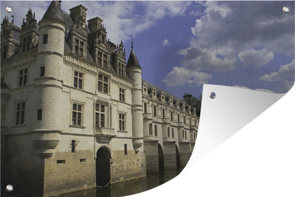 MuchoWow 90x60 cm Outdoor-Poster Gartendeko Sichtschutz Garten Poster für den Garten Wolken über Schloss Chenonceau