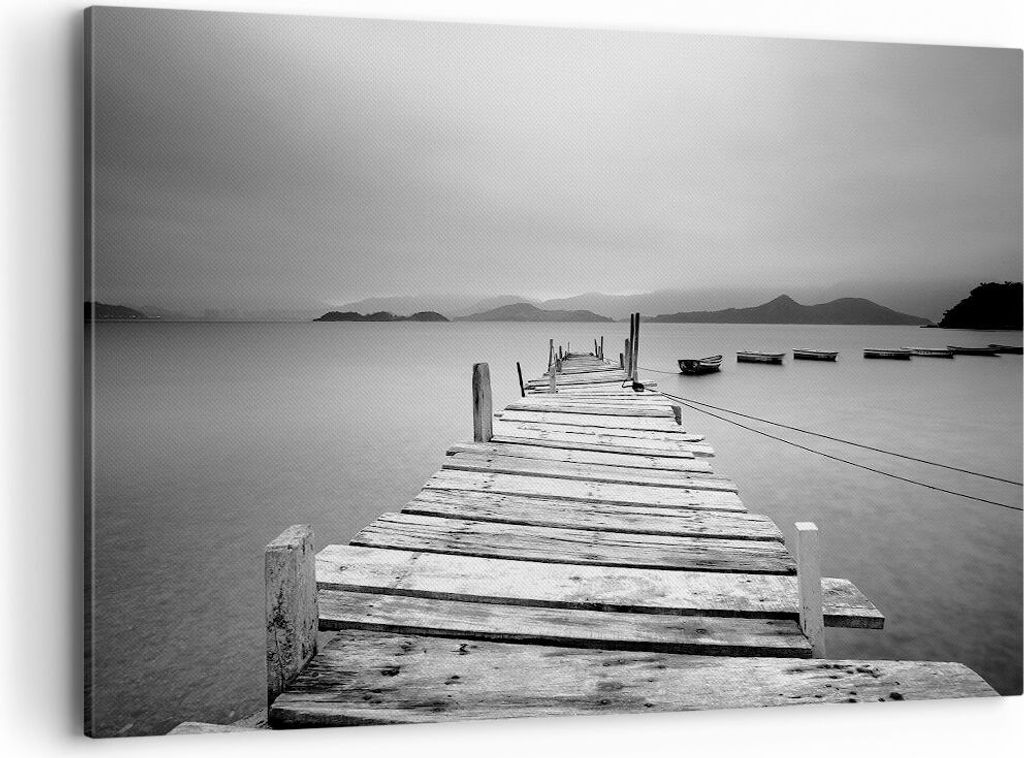 Bild auf Leinwand - Leinwandbild - Brücke See - 120x80cm - Wand Bild - Wanddeko - Wandbilder - Leinwanddruck - Bilder - Kunstdruck - Wanddekoratio...