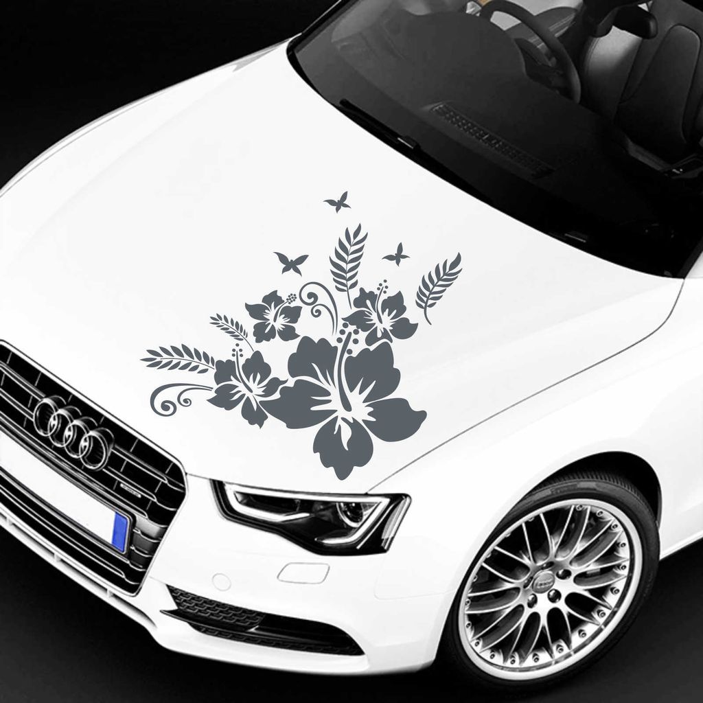 Aufkleber - Autoaufkleber "Hibiskus Ranke Jessi" 50cm x 50cm anthrazit - Tuning Carystyling Heckscheibe Auto