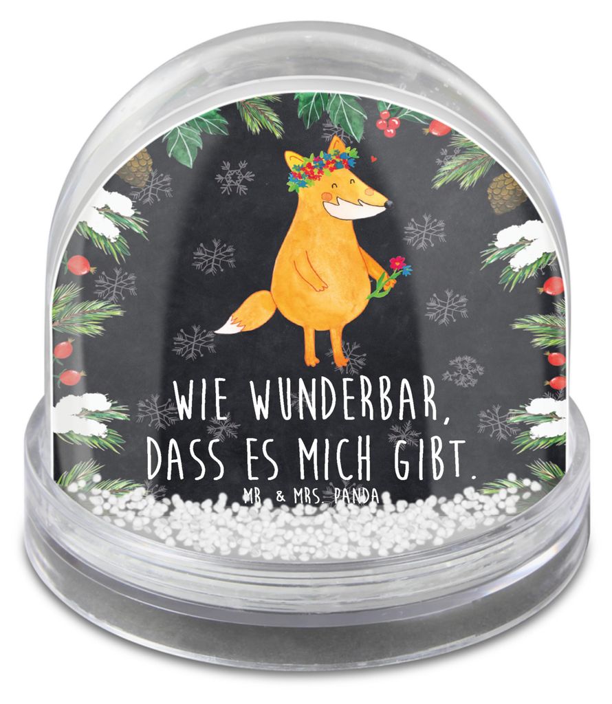 Mr. & Mrs. Panda Schneekugel Fuchs Blumen - Kreidetafel - Geschenk, Spruch-Schneekugel, dekoartikel, Selbstbewusst, Weihnachten, Ich, Boho, Liebe, ...