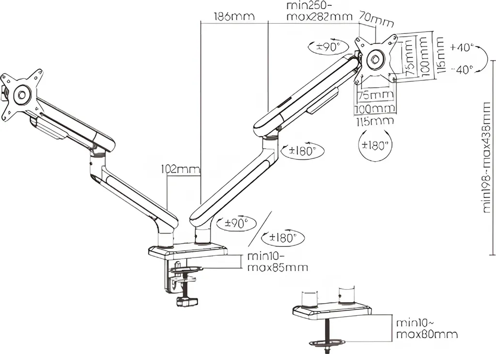 Support écran Dual Spring HDWR SolidHand-FS02 - Double bras à gaz blanc - 4