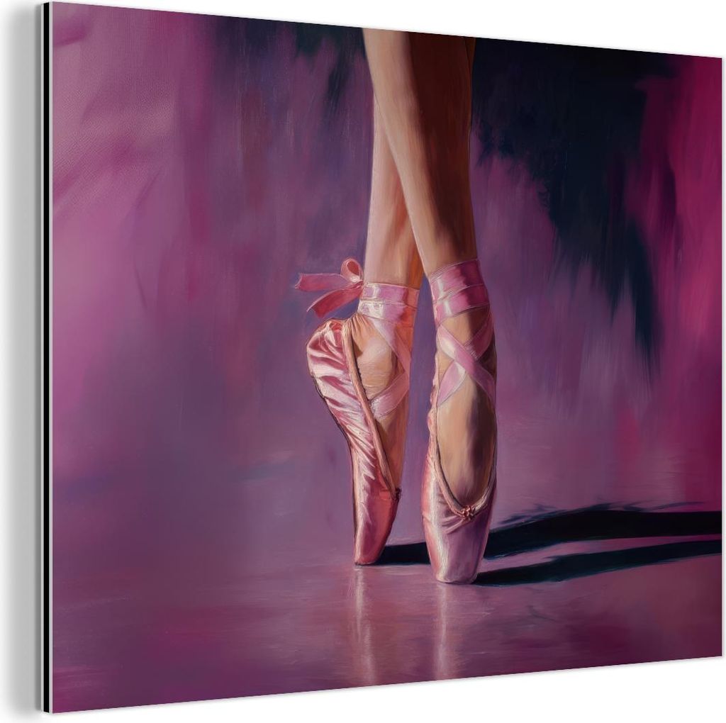 MuchoWow Wanddekoration Metall Metallbild Wandkunst 80x60 cm Spitzenschuhe - Lila - Kontrast MuchoWow Aluminium Gemälde - Alubild