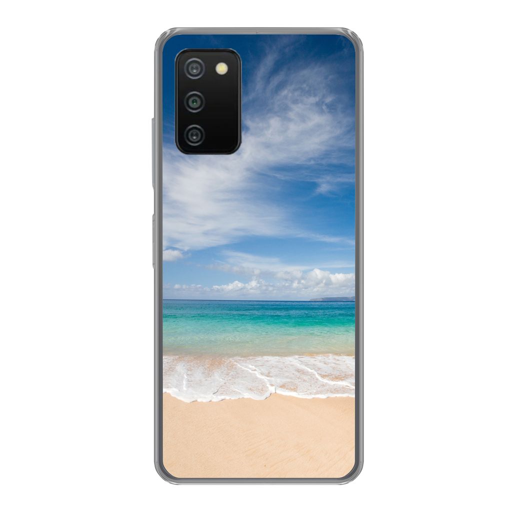 MuchoWow Handyhülle Schutzhülle Hülle für Samsung Galaxy A03s Ein tropischer Strand auf Hawaii, an dem die Wellen an Land gespült werden Sil...