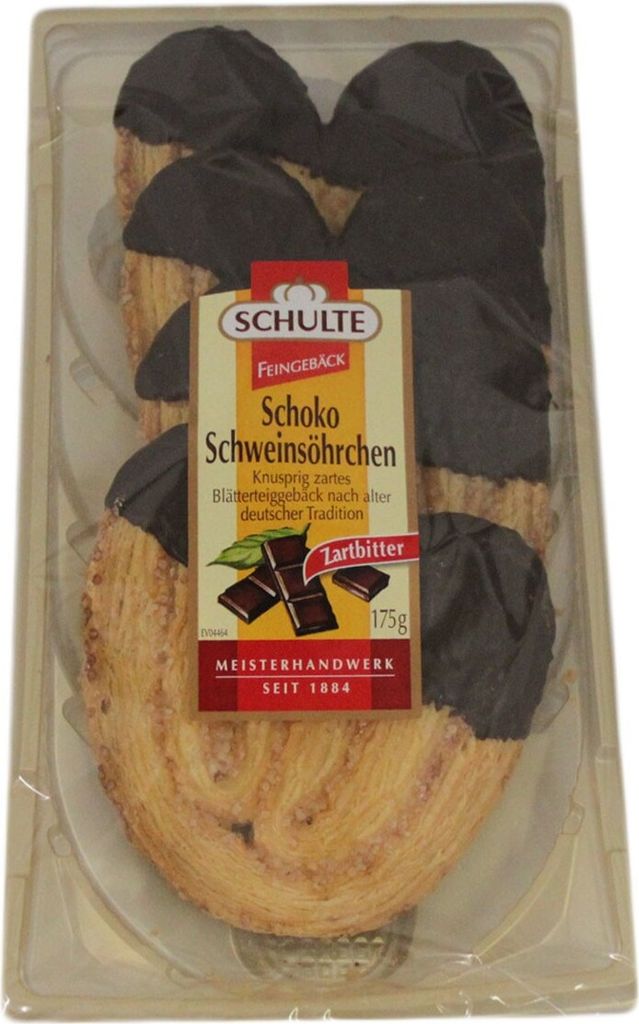 Schulte Schweinsöhrchen gross mit Zartbitterschokolade Packung 175g