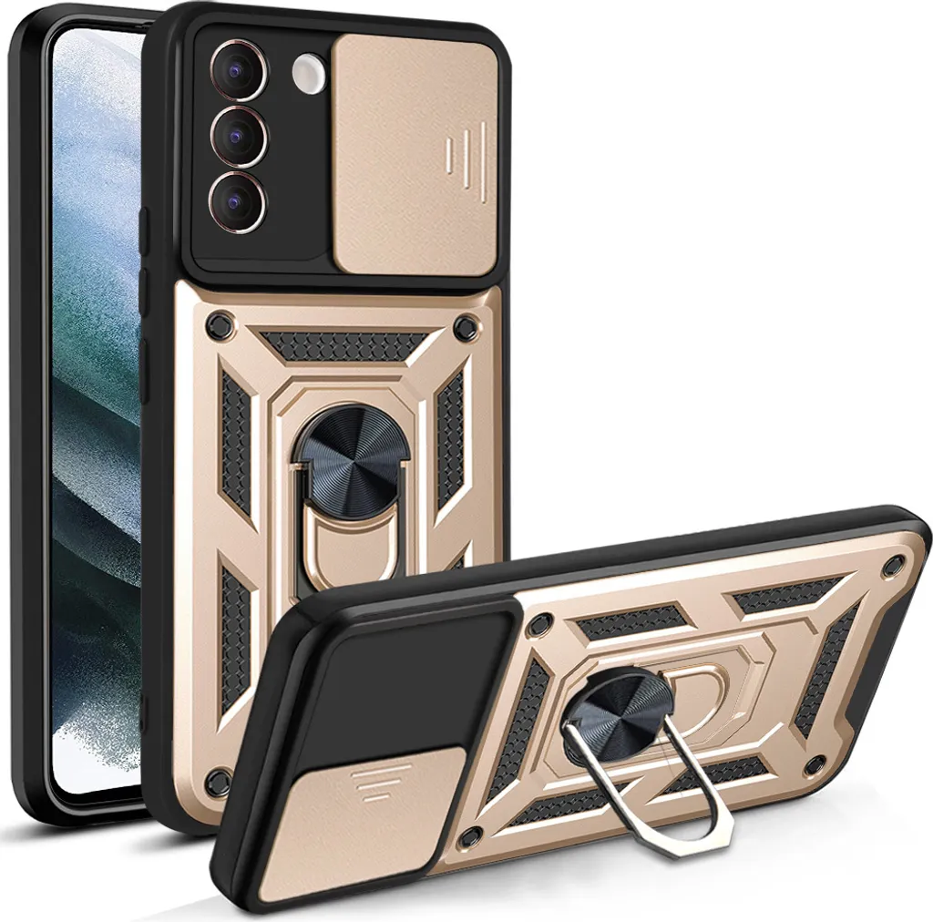 Galaxy S21+ Plus 5G Custodia con anello, supporto, protezione fotocamera, paraurti in TPU, custodia in silicone per Samsung Galaxy S21 Plus 5G Oro