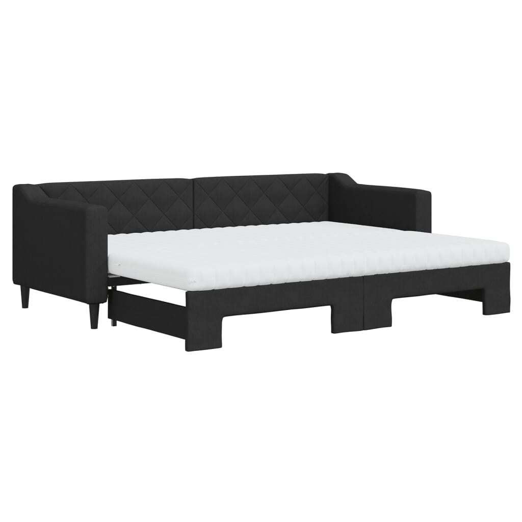 "SALE 2026"Tagesbett - Einzelbett/Jugendbett mit Lattenrost - Ausziehbar mit Matratzen Schwarz 80x200cm Stoff - Klassische Betten DEMöbel705756