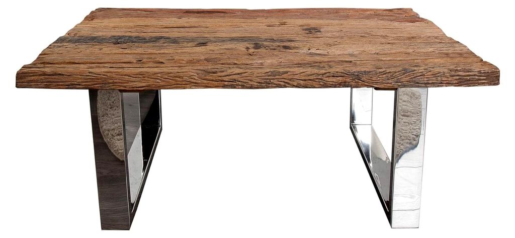 Massiver Couchtisch Barracuda 110 cm Teakholz mit Kufengestell und Glas