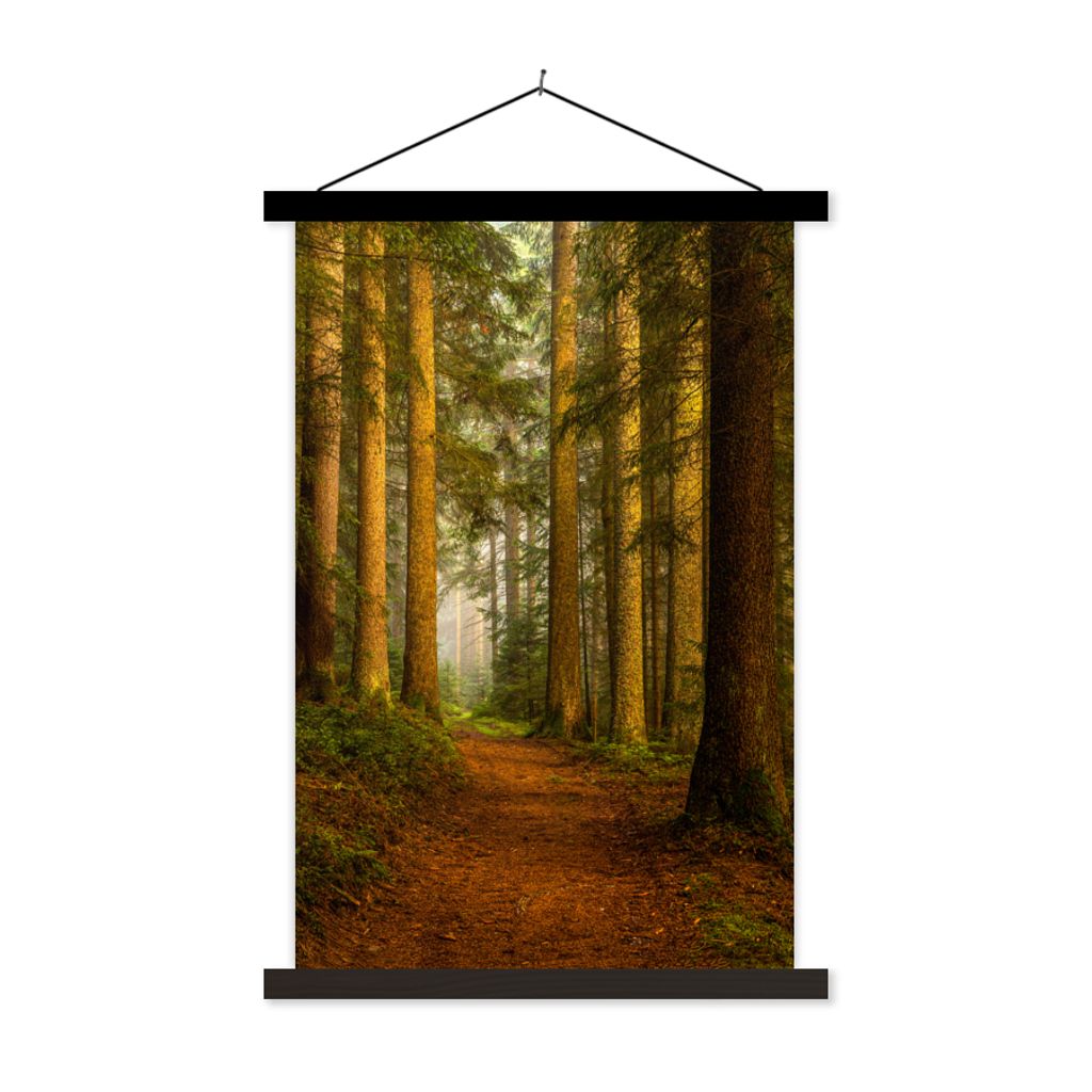 MuchoWow Textilposter Wald - Natur - Bäume - Landschaft - Laub 40x60 cm mit schwarzem Rahmen - Wanddekorationen