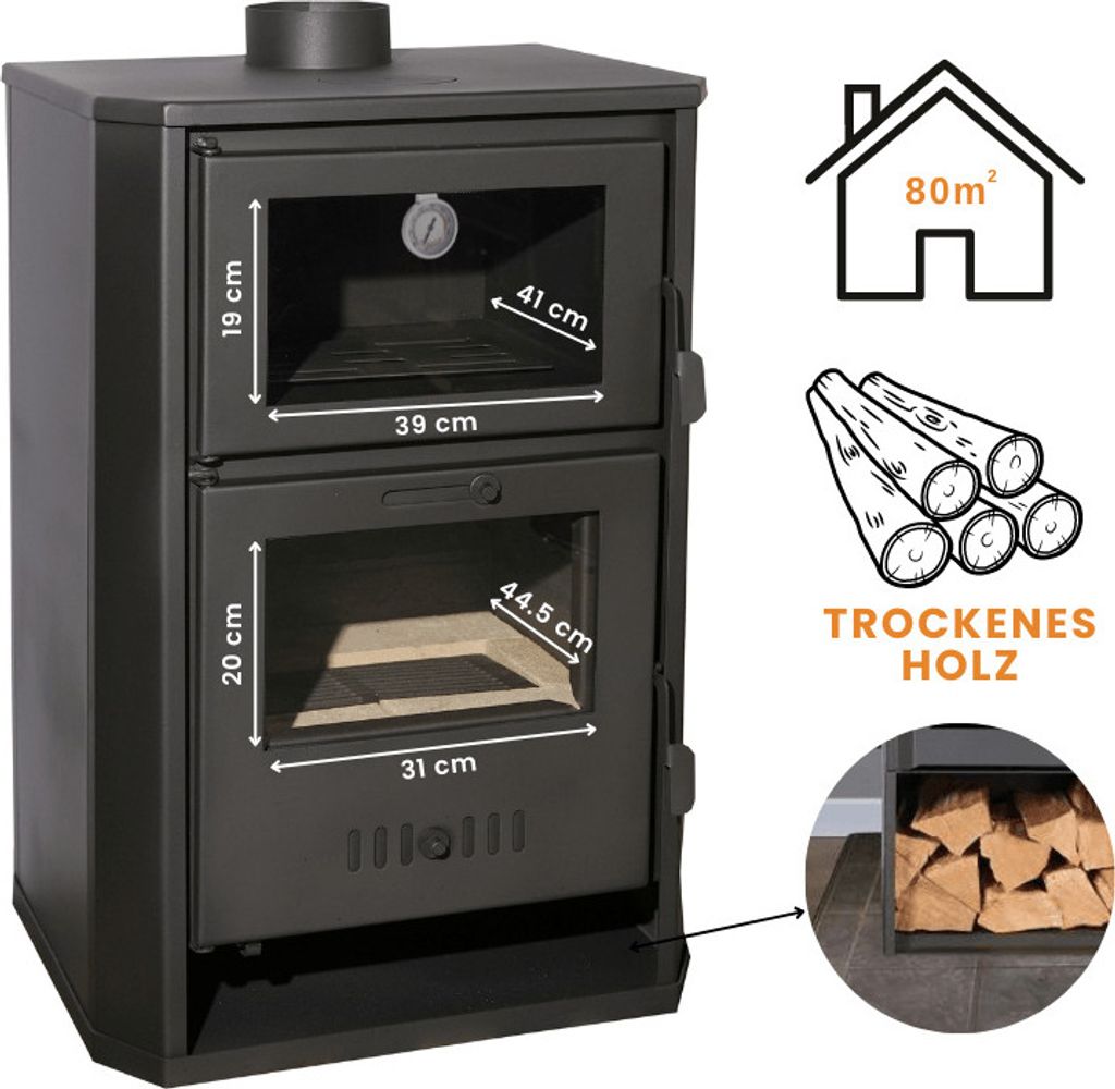 Kaminofen, Holzofen Wasserführend mit Backfach Balkan Produktbild 10