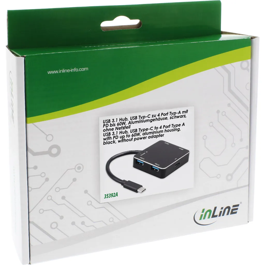 Hub InLine Alluminio USB 3.1 USB-C a 4 Porte USB-A con PD 60W - 4
