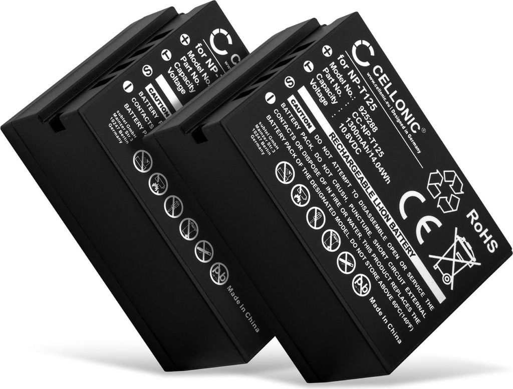 CELLONIC 2x Akku für Kamera Kompatibel mit FujiFilm GFX 50s, GFX 50R, GFX100, Kompatibel mit Fuji NP-T125 - (1300mAh, 10.8V)