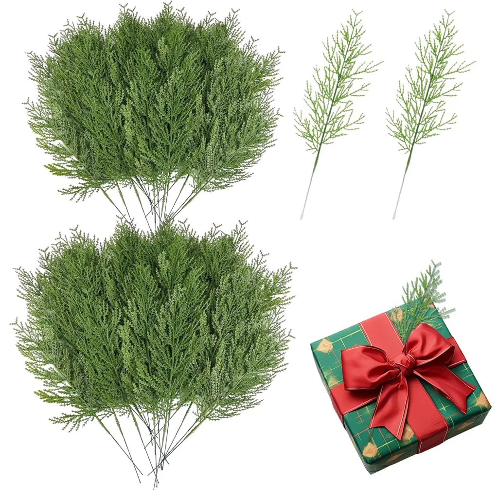 50 Branches de Sapin Artificiel Vert de 25cm pour Couronnes de Noël
