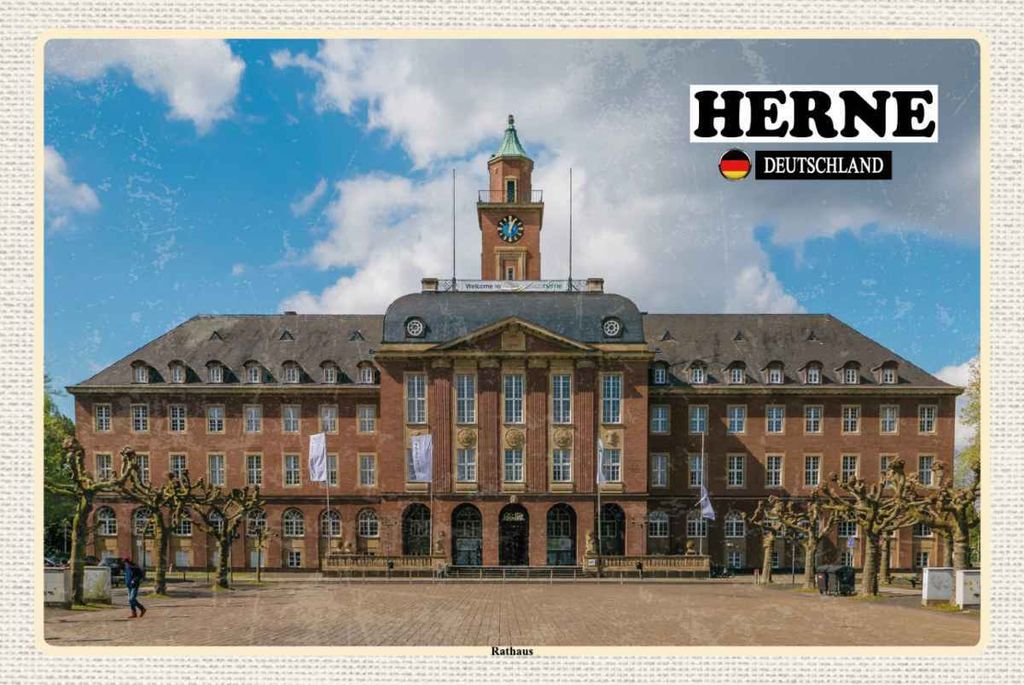 vianmo Holzschild 20x30 cm Herne Rathaus Architektur Bildmotiv Reisemotiv Abenteuer Reisen