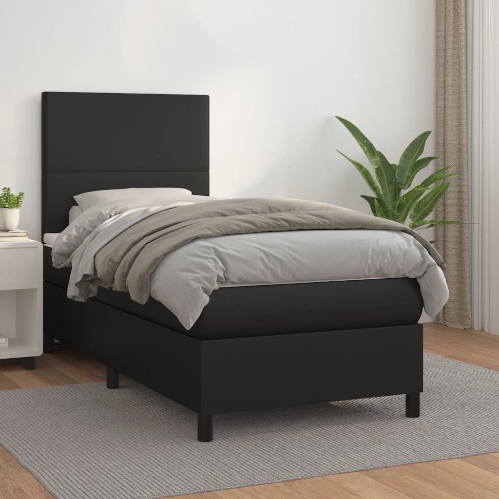 The Living Store Boxspringbett mit Matratze Schwarz 80x200 cm Kunstleder