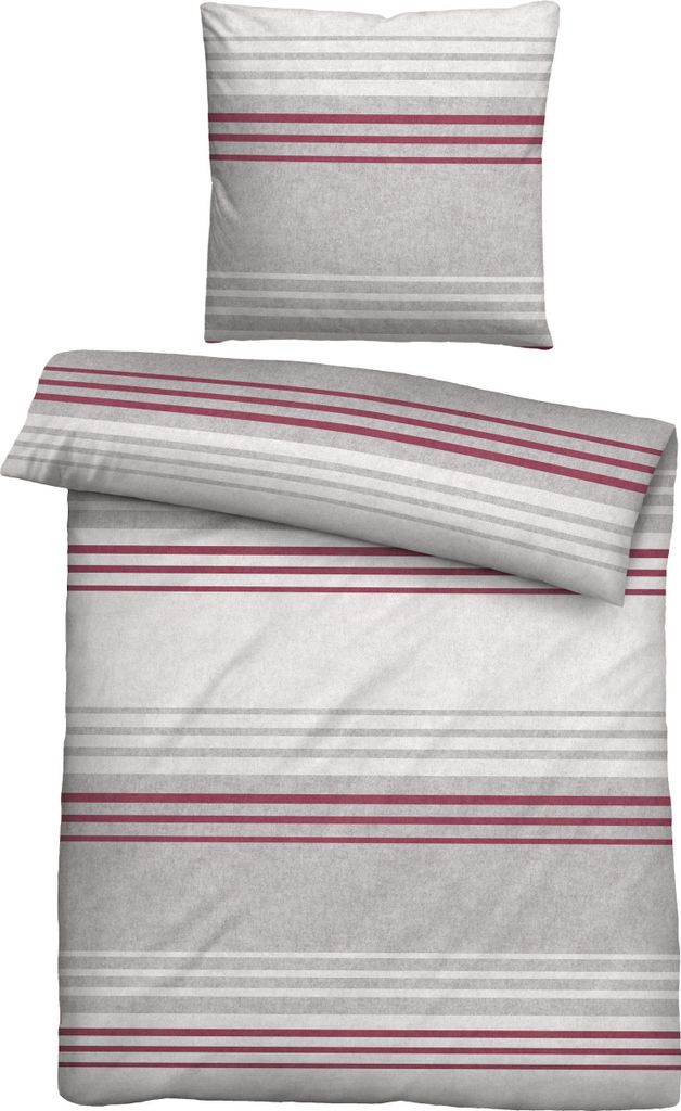 biberna Melange-Flanell Bettwäsche 0840516 QUERSTREIFEN color: burgund, size: 1x 155x200 cm + 1x 80x80 cm