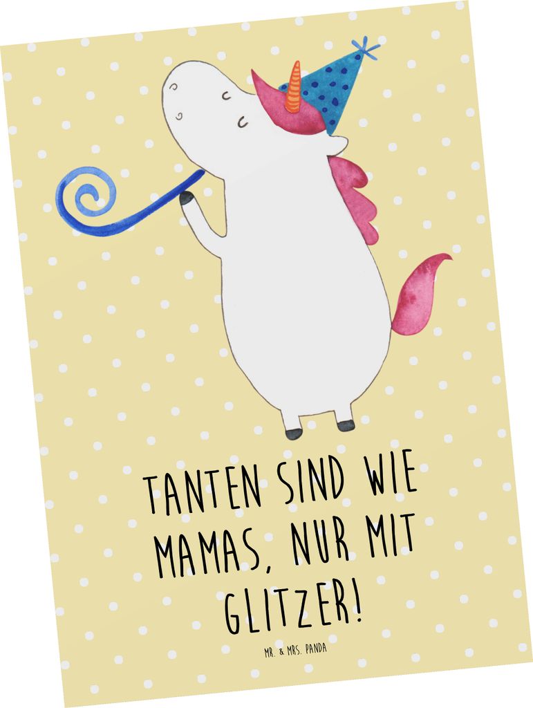 Mr. & Mrs. Panda Postkarte Glitzernde Tante - Gelb Pastell - Geschenk, Liebe, Jubiläen, Neffe, Familie, bildkarte, Fotokarte, Grußkarte, Nichte, ...