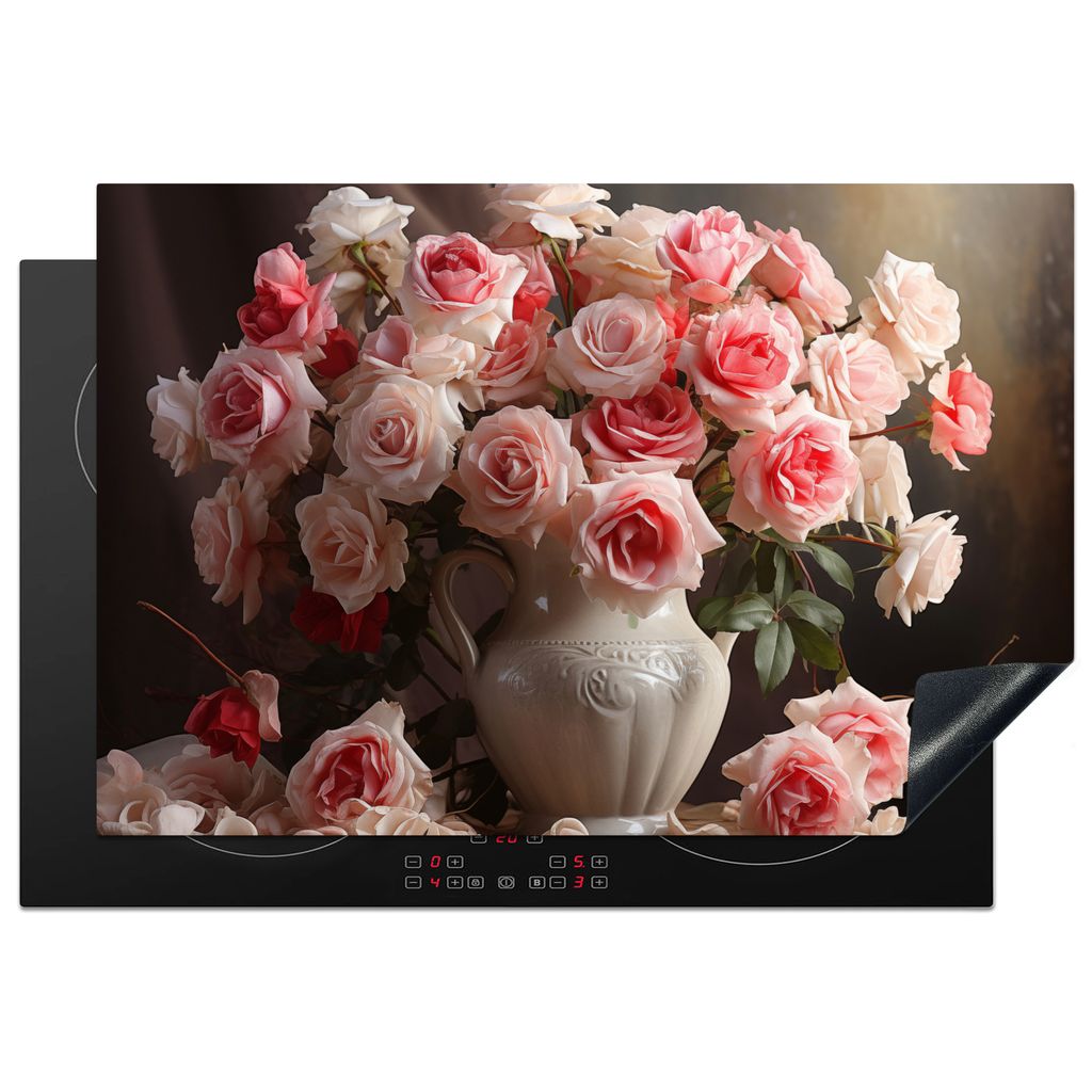 KitchenYeah Herdabdeckplatte Blumen - Rosen - Vase - Stilleben - Blumenstrauß , 78x52cm, Küche Deko, Glaskeramikkochfeld Herdabdeckung, Abdeckp...