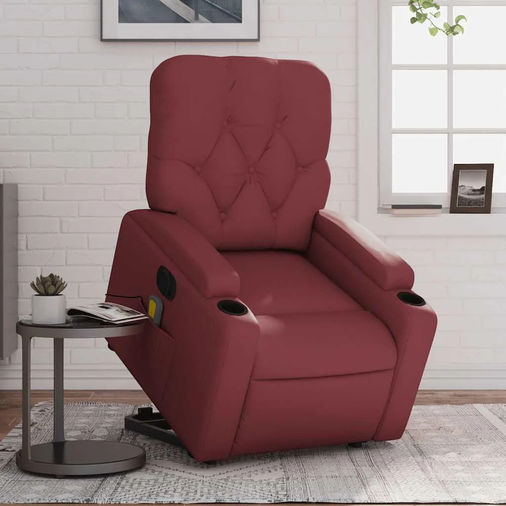 Fauteuil confortable avec releveur et massage - Similicuir rouge