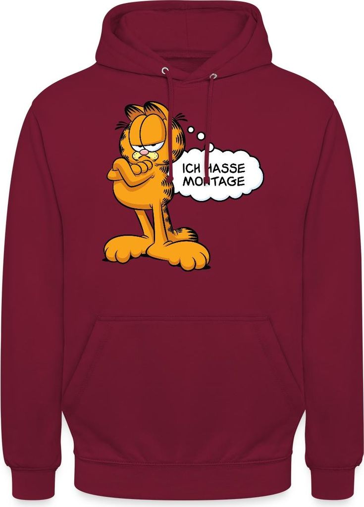 Spreadshirt Garfield Ich Hasse Montage Lustiger Spruch Uni Hoodie, L, Bordeaux