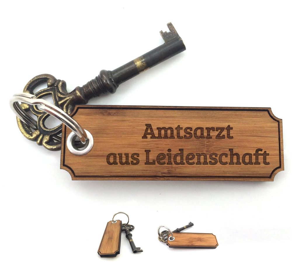 Mr. & Mrs. Panda Schlüssel Anhänger Amtsarzt - Bambus - Geschenk, Gravur, Schenken, für tasche, Berufsschule, Studium, Geschenke, Schlüsselanh...