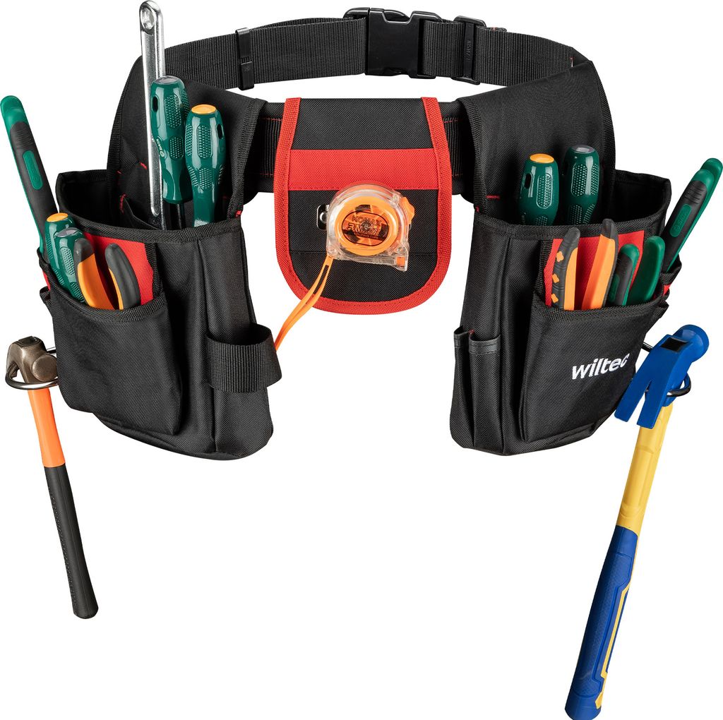 Wiltec Werkzeuggürtel 71 x 28 cm bis 25 kg, Werkzeug Gürteltasche 17 Fächer, Gürtel Werkzeugtasche verstellbar, robuste Arbeitstasche