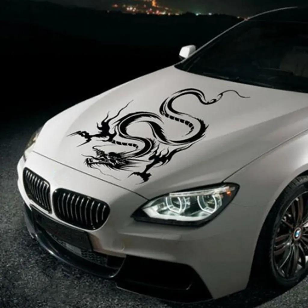 Sticker Drago Nero e Blu per Auto - Decalcomania Cofano Racing Sport
