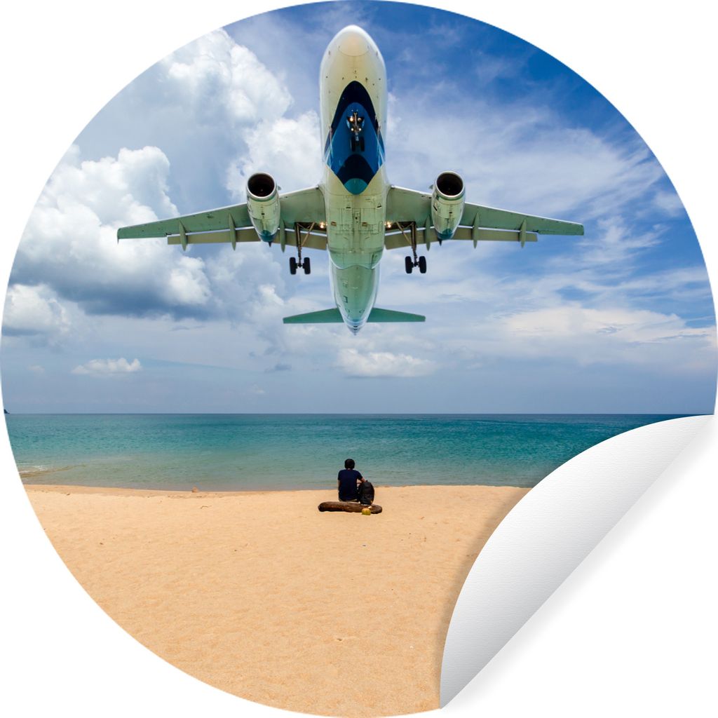 MuchoWow Runde Wandtattoo - Wandsticker Tapete Aufkleber Strand - Meer - Flugzeuge Ø 30 cm Selbstklebend und Repositionierbar - Wandaufkleber - ...
