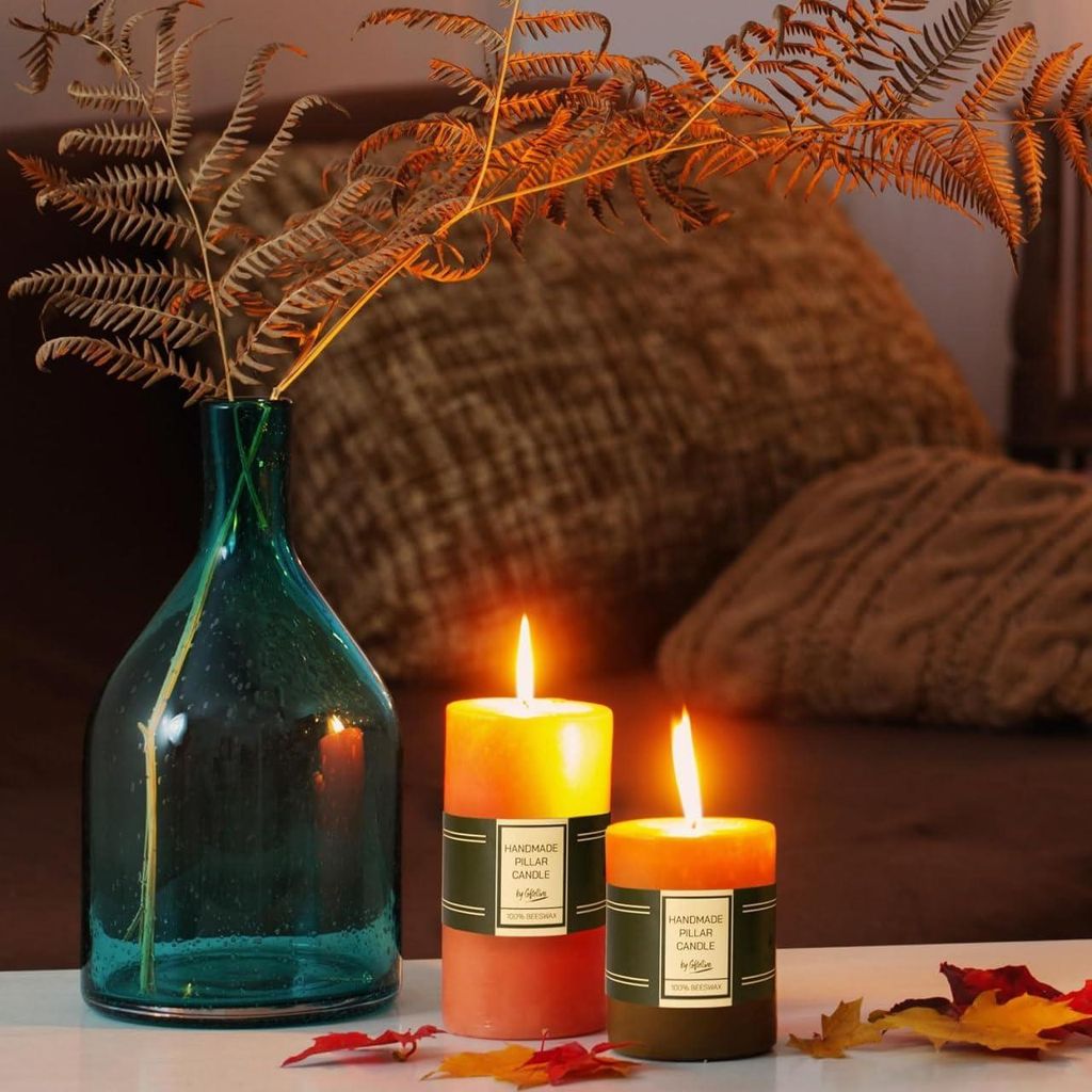 Bienenwachsstumpenkerzen Set von 3 - 21 Stunden Brenndauer - nachhaltige rauchfreie Kerzen - Baumwolldocht - unparfümiert - Geschenk für Kerzenli...