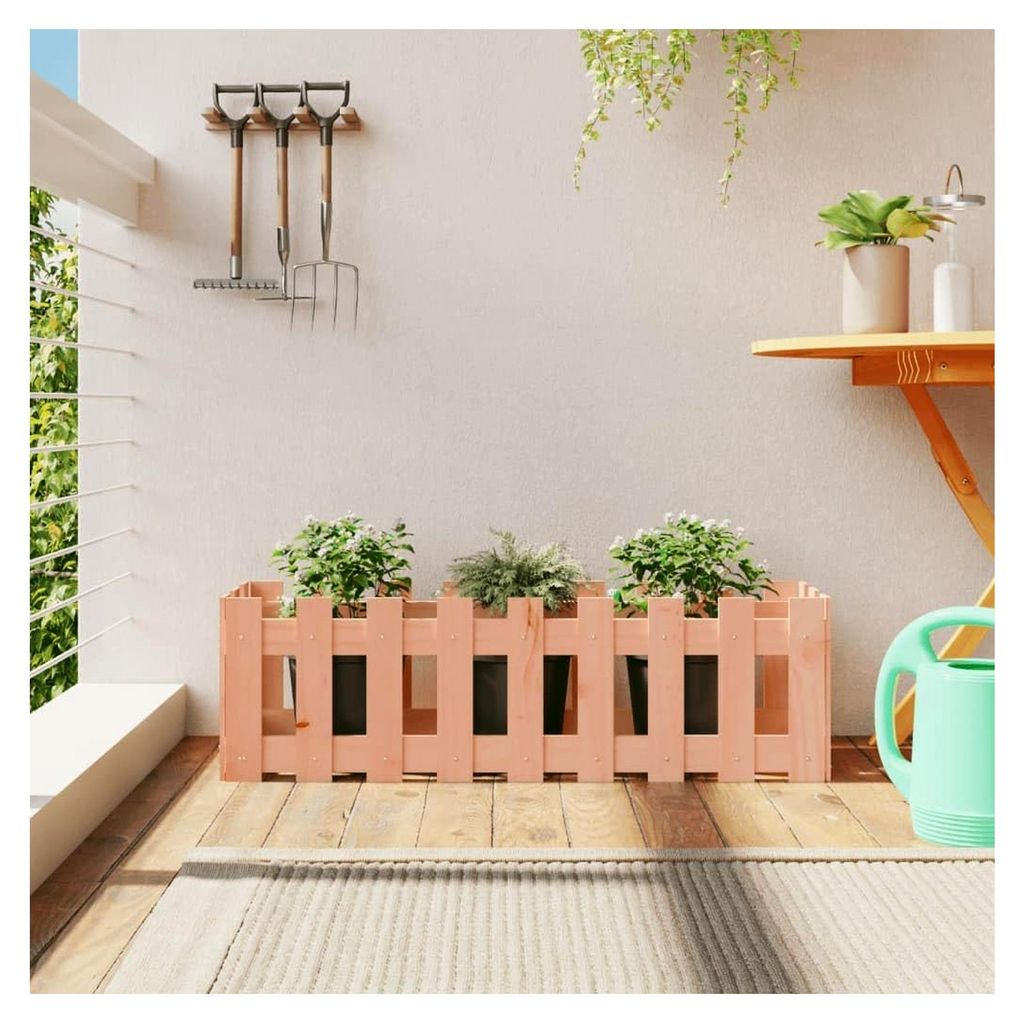Hochbeet mit Zaun-Design 100x30x30 cm aus Douglas-Massivholz