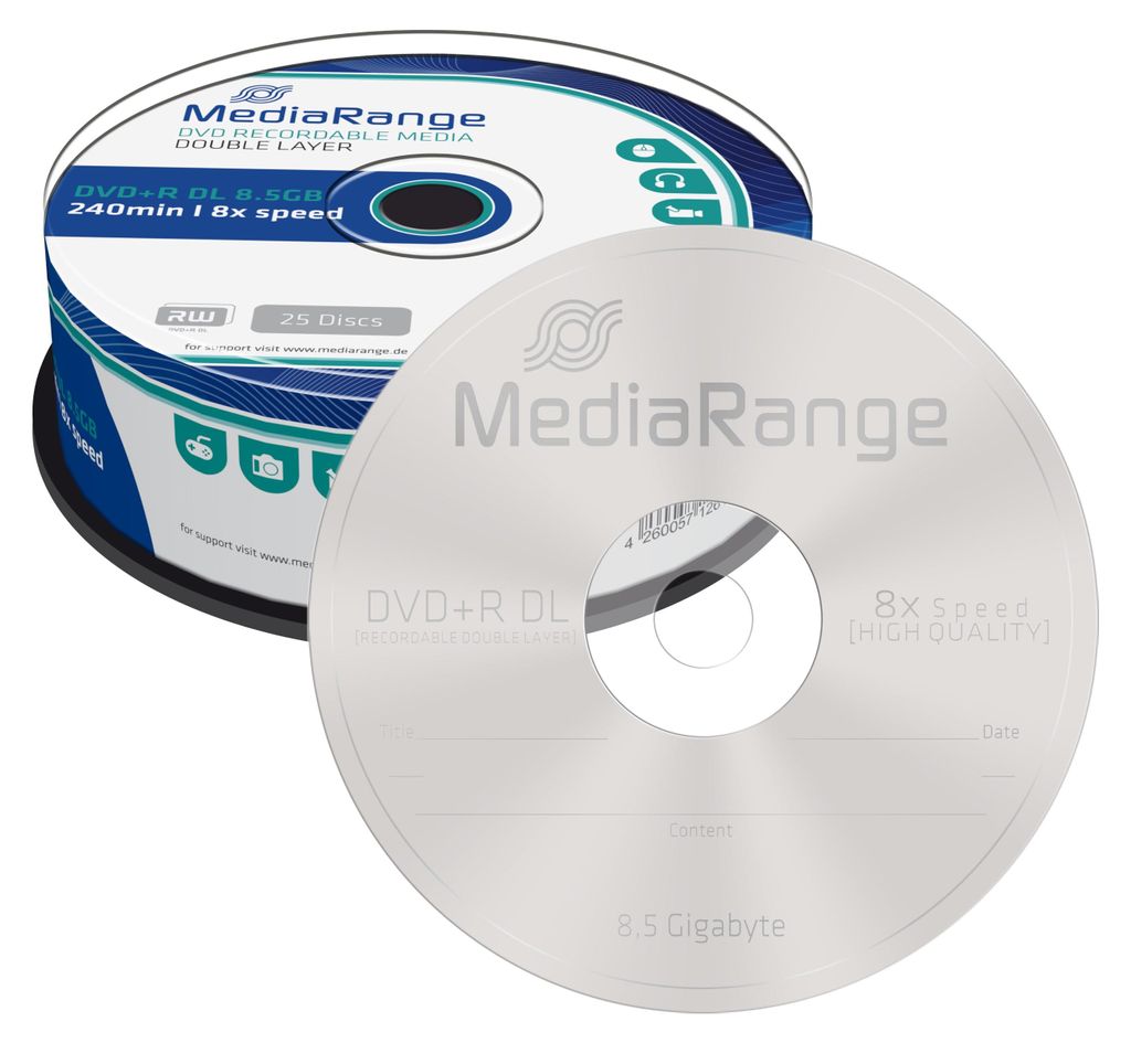 MediaRange MEDIARANGE 25 x DVD+R DL - 8.5 GB (240 Min.) 8x Immagine del prodotto 