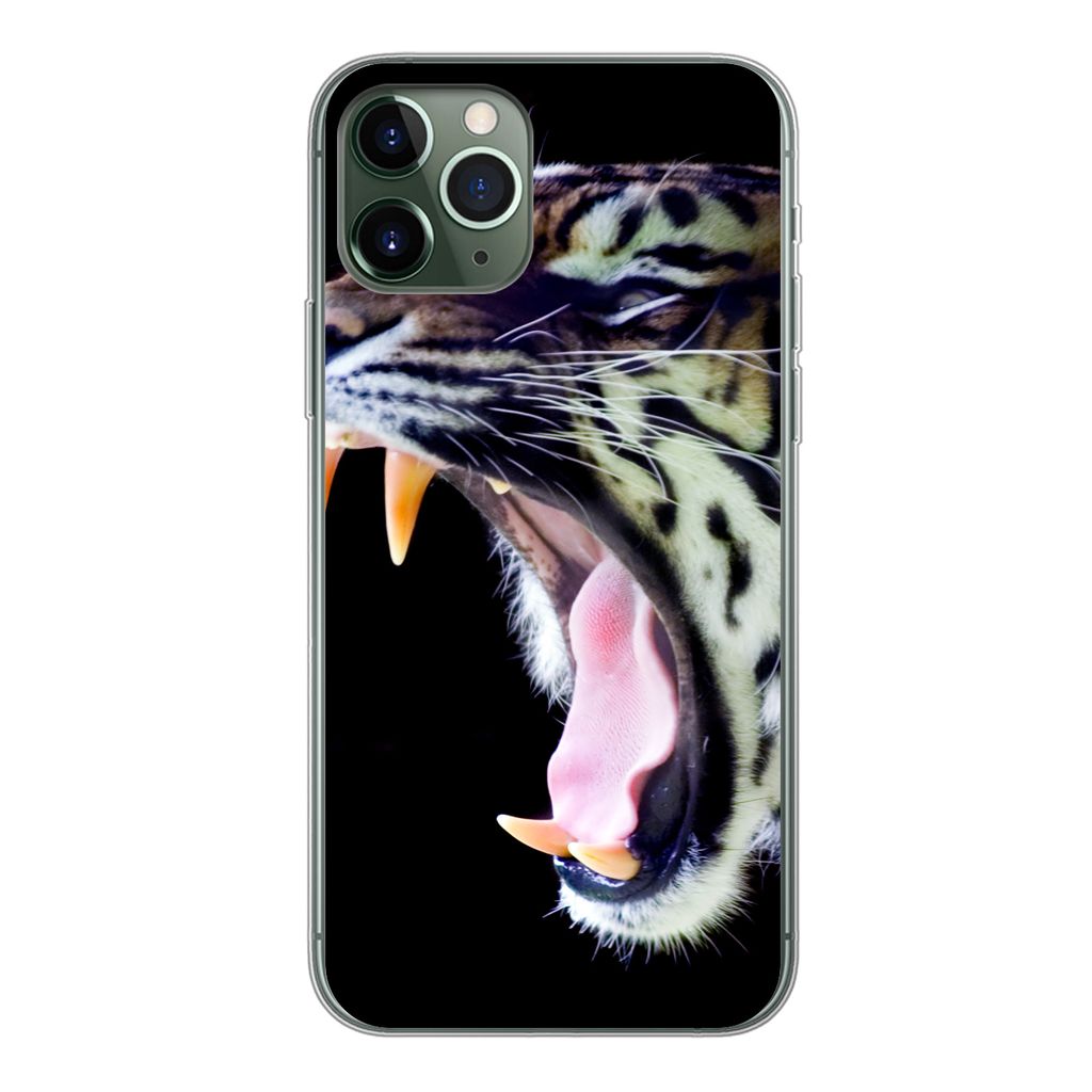 MuchoWow Handyhülle Schutzhülle Hülle für iPhone 11 Pro Brüllender Tiger auf schwarzem Hintergrund Silikon Softcase Handy Hülle