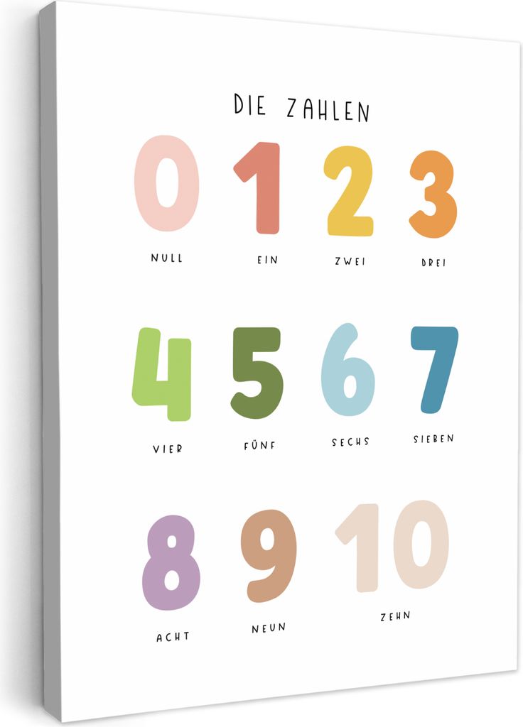 MuchoWow - Leinwandbilder - Pädagogisch - Zählen lernen - Weiß - Farben - 1-10, Wandbild, Wanddeko Bilder Wohnzimmer, 50x70 cm