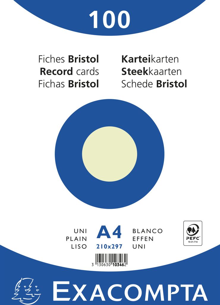 Exacompta 10x Karteikarten A4 blanko, 100 Stück eingeschweißt - Grün - 10346E