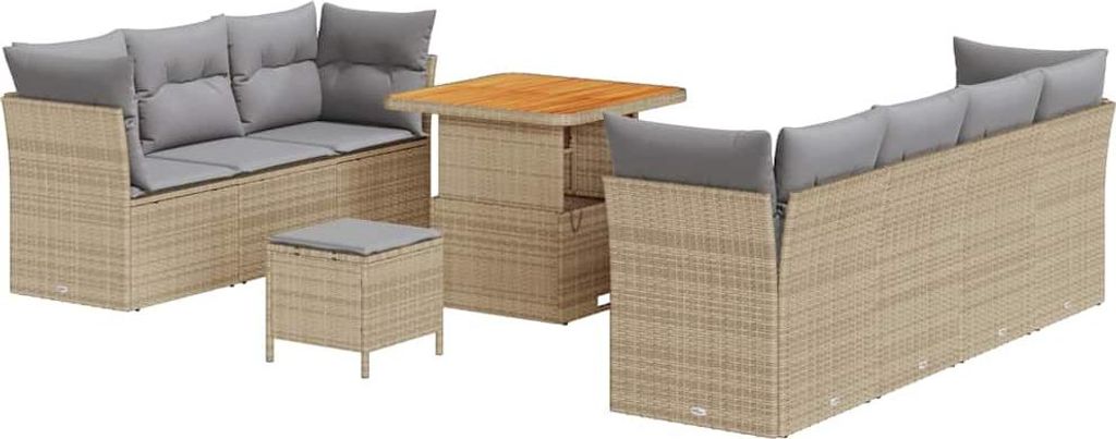 vidaXL Garten-Sofa-Set mit Kissen 10 pcs Beige und Hellgrau
