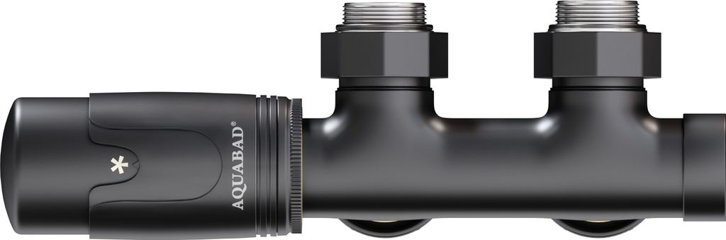 Aquabad Multiblock Heizkörperthermostat, Schwarzmatt, Eckform + Adapter 15mm