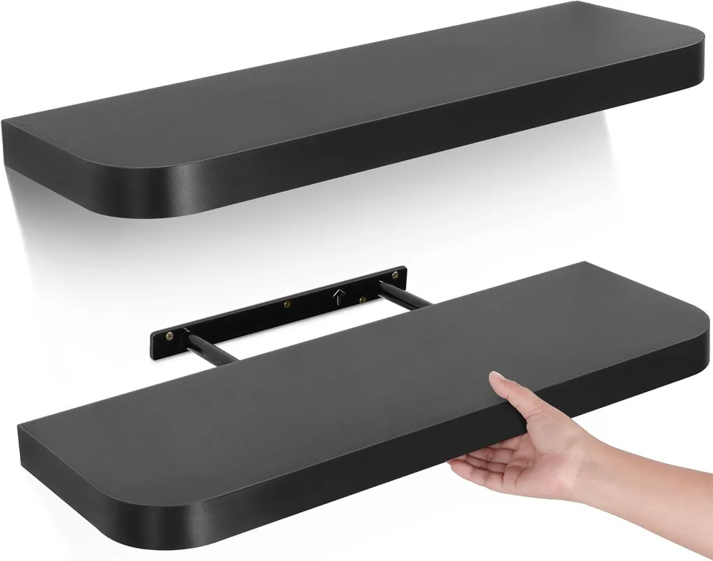 Étagère murale noire 60cm sans supports visibles bois incurvé lot de 2