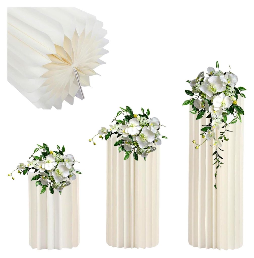 3 Stück cremeweiße Karton Blumenständer aus Pappe, klappbare Tafelaufsätze mit 3 PVC-Platten für Jahrestage, Geburtstage, Hochzeiten, Verlobun...