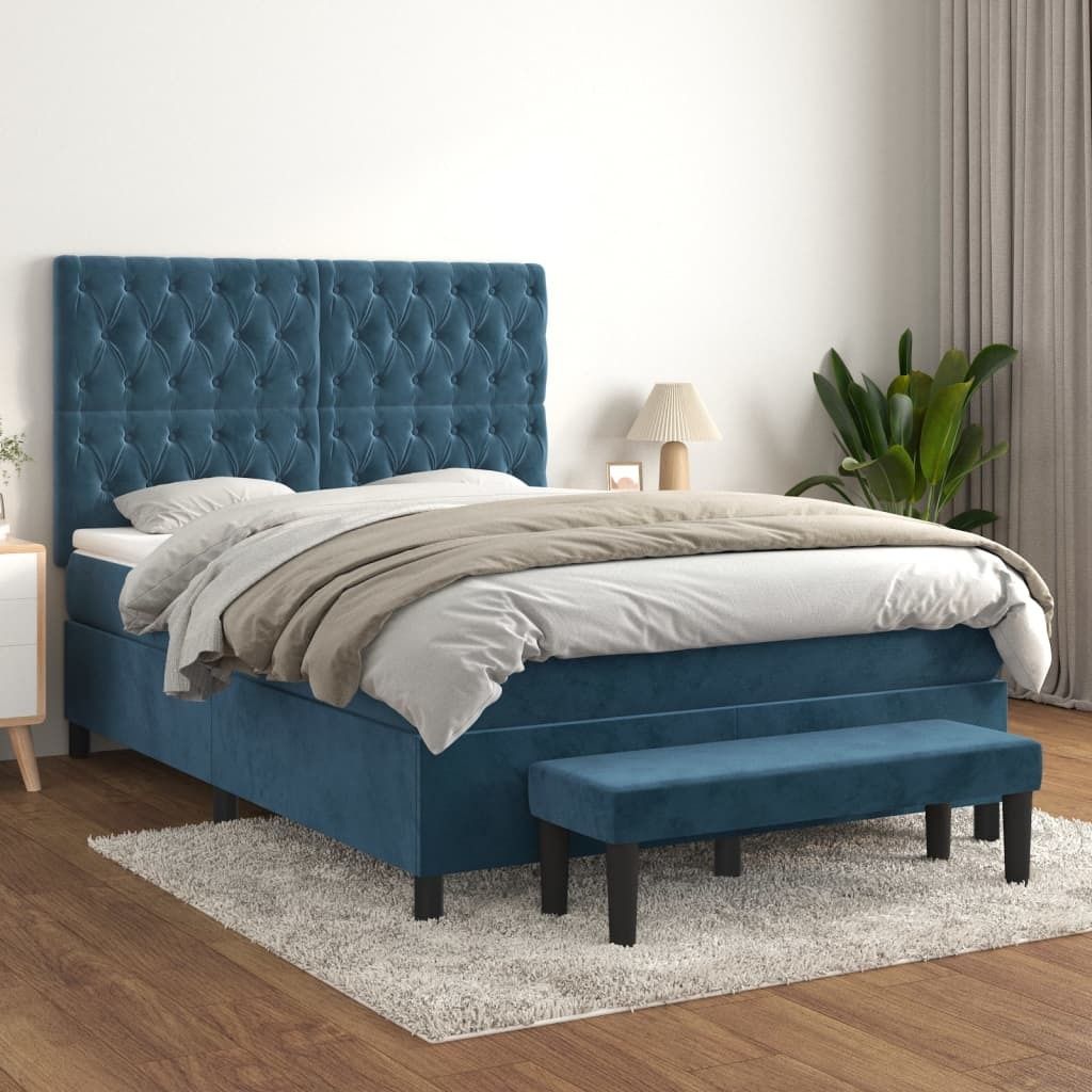 Maison Exclusive - Boxspringbett mit Matratze Dunkelblau 140x190 cm Samt