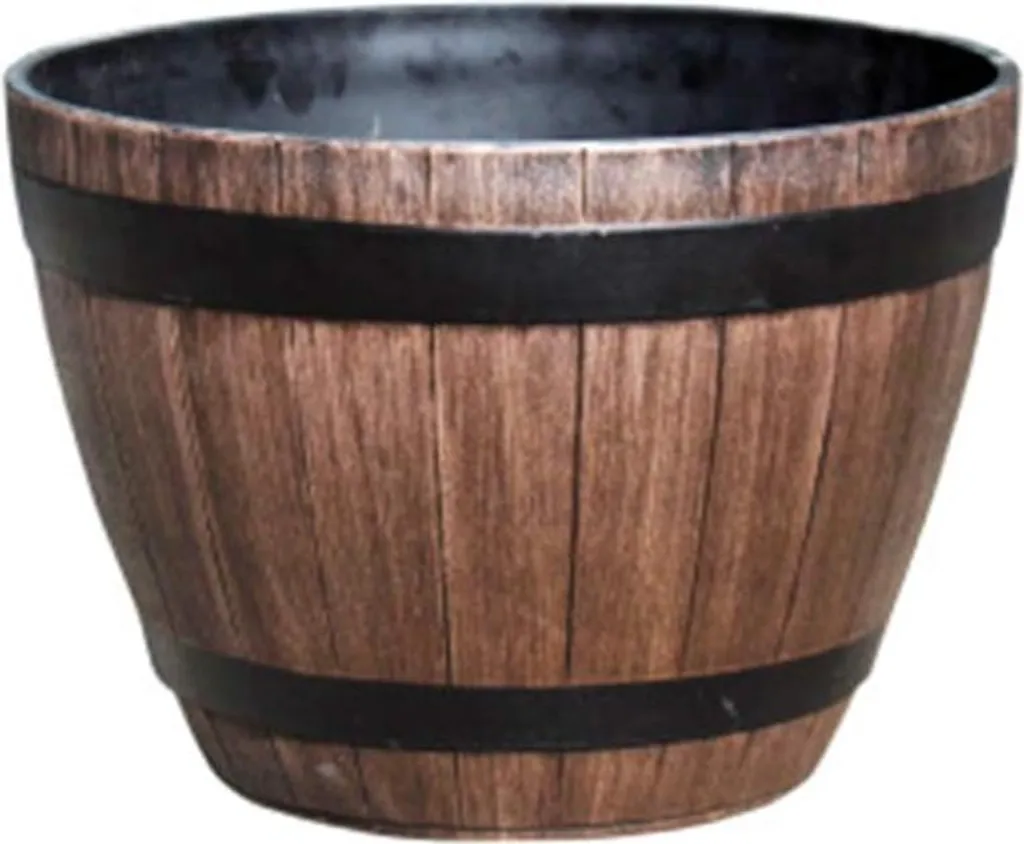 Pot de fleurs en résine aspect vieux tonneau en bois pour jardin 40cm