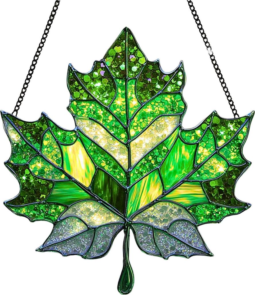 Ahornblatt-Herbst-Ornament, Fensterbehang, Herbstblatt-Sonnenfänger, Buntglas-Wandkunst für Thanksgiving, Herbst, Innen- und Außenbereich, Heimd...