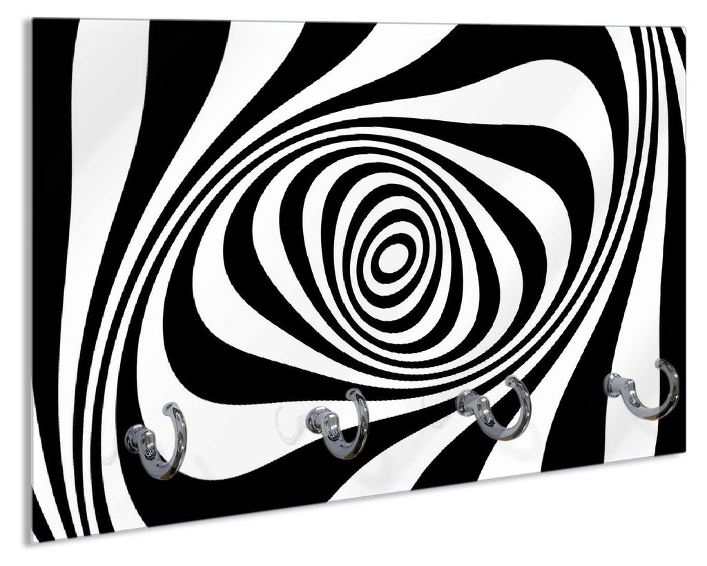 Wallario Handtuchhalter aus Glas, Motiv: Optische Täuschung - Zebra Muster - schwarz weiß, 30 x 20 cm mit 4 Haken