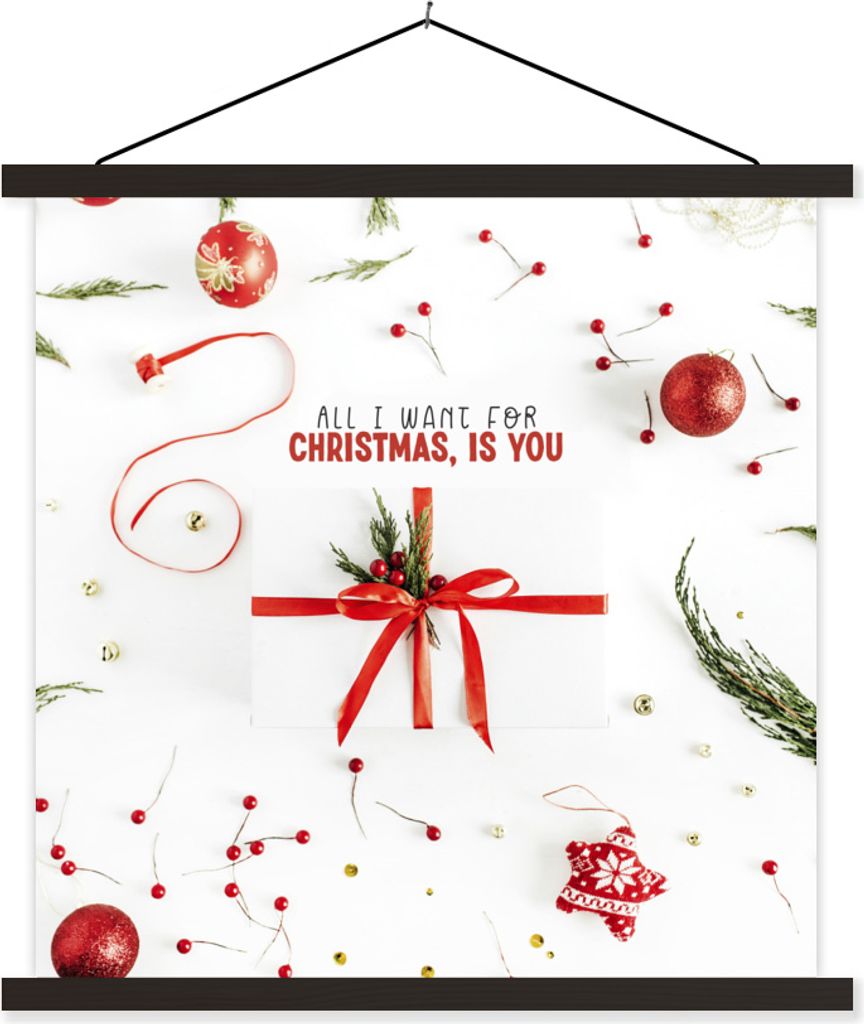 MuchoWow Textilposter Winter - Zitat - Rot 40x40 cm mit schwarzem Rahmen - Fotos