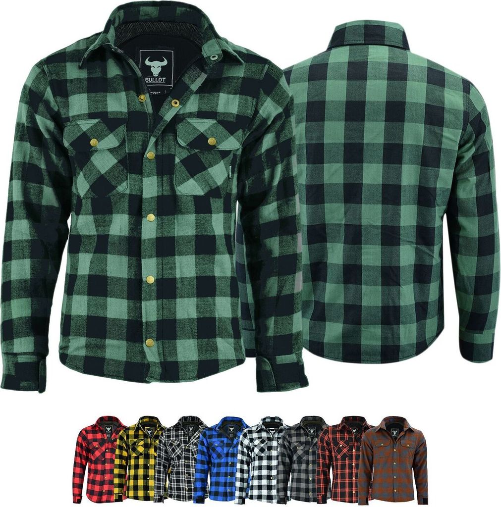 Herren Motorradhemd Lumberjack Holzfäller Hemd motorradjacke mit Protektoren, Größe:54/XL, Farbe:Grün
