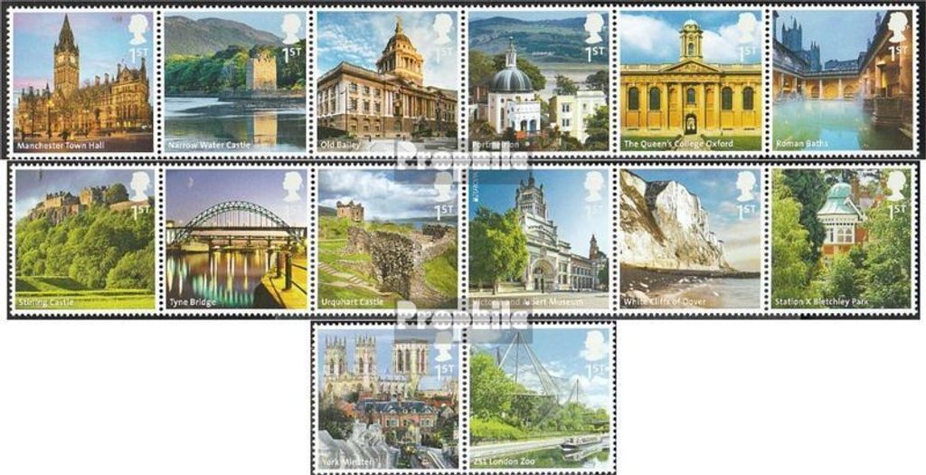 Briefmarken Großbritannien 2012 Mi 3235-3248 2 Sechserstreifen + 1 Paar (kompl.Ausg.) postfrisch Britische Ansichten