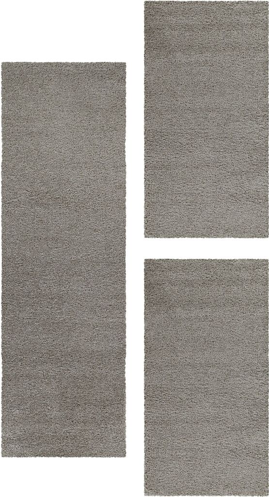 Hochflor Teppich Set Shaggy Schlafzimmer Teppich Läufer 3 Teile Natur, Farbe:Rose, Bettset:2 mal 80x150 + 1 mal 100x200