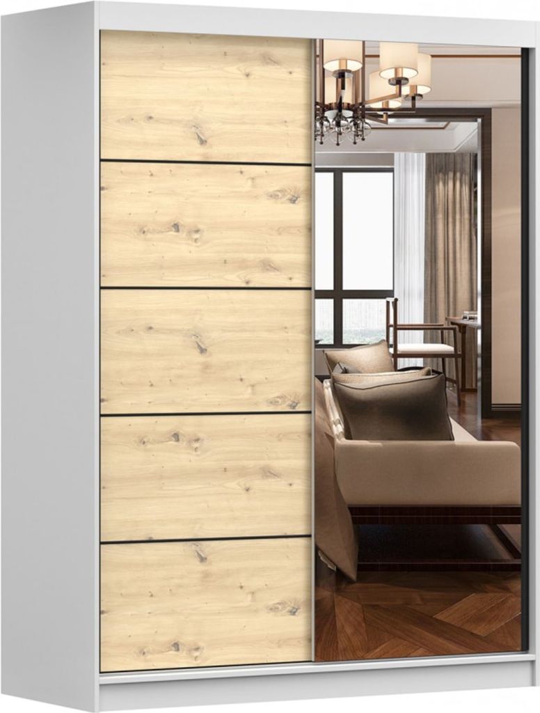 Kleiderschrank mit Spiegel Schwebetürenschrank 2-türig Schrank mit Einlegeböden und Kleiderstange Schiebtüren Schlafzimmer Wohnzimmerschrank 15...