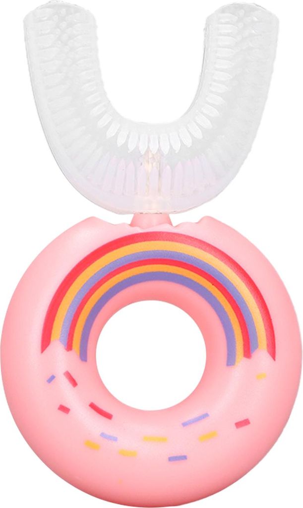 Kinder U-förmige Zahnbürste Kind Baby Niedlich Cartoon Home Reise Tragbare Silikon Kopf Reinigung Zahnbürste Rosa